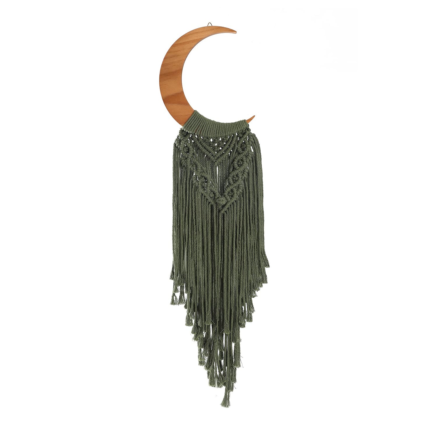ANROYE Macrame Wall Hanging Boho Moon Decor, Bohemian Crescent Wooden Ornament with Long Tassel, Handmade Unique Wood Tapestry Home Decoration Wall Art Gift for Dorm Bedroom Nursery Living Room