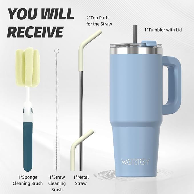 20 oz Tumbler with Handle,Tumbler with Lid and Straw,Double Wall Insulated Cup Stainless Steel Travel Mug(Cold for 34 Hours),Water Bottle for Iced Tea,Coffee,Cold Beverages(Smog Blue)