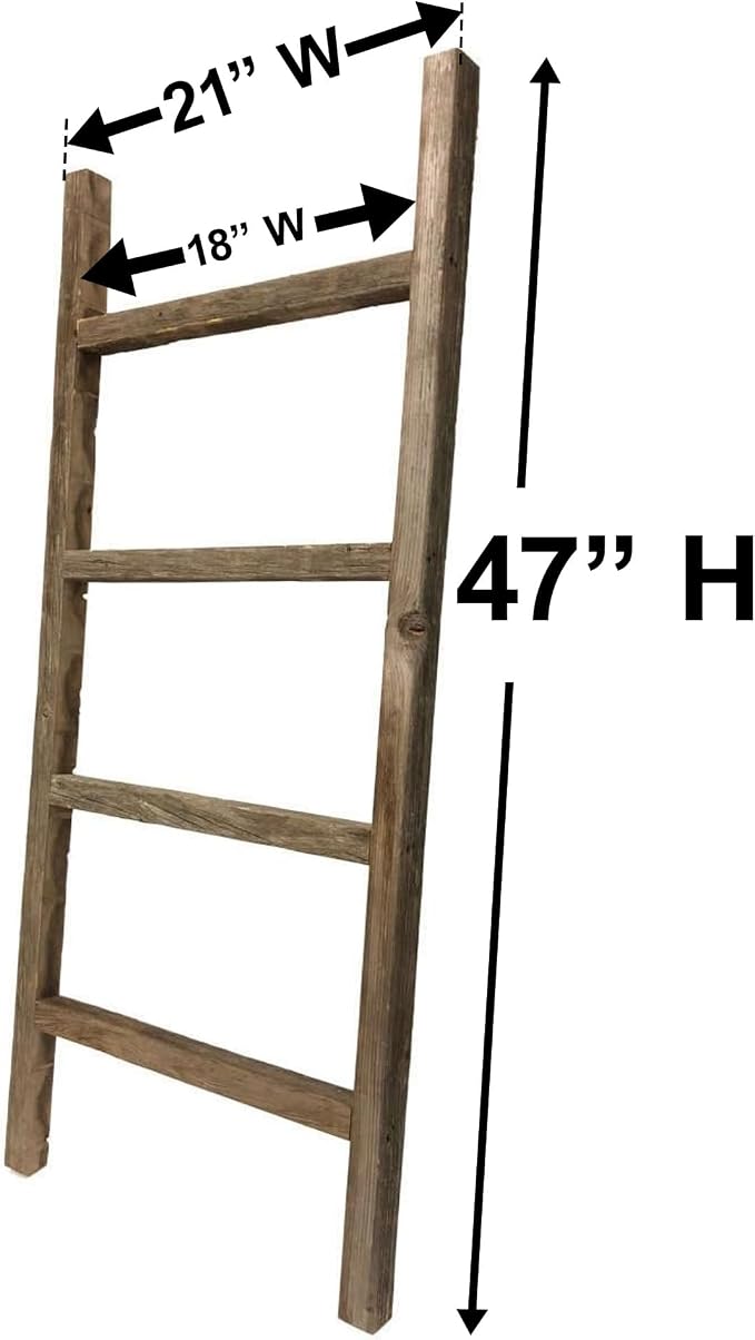 BARNWOODUSA Rustic Farmhouse Decorative Ladder - Our 47 in Ladder can be Mounted Horizontally or Vertically and is Crafted from Upcycled Wood No Assembly Required White Wash