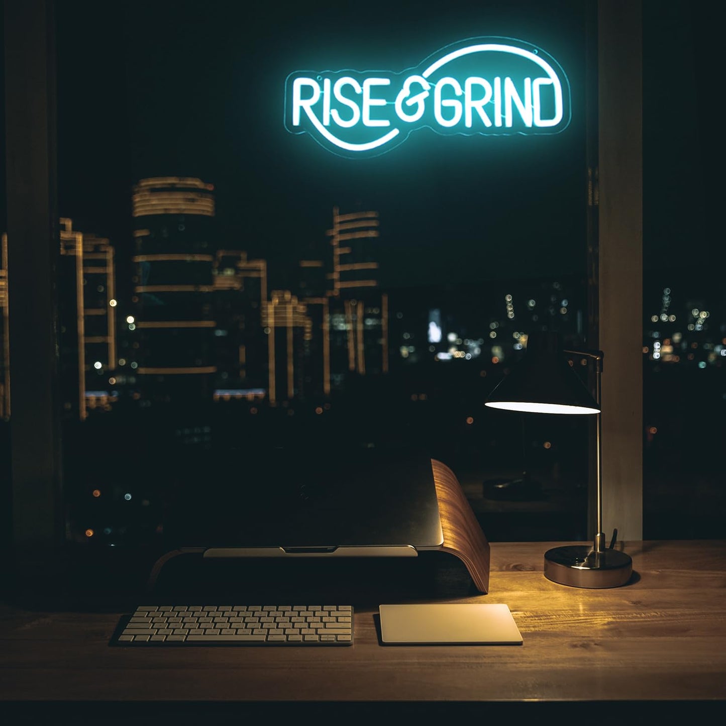 Rise & Grind Neon Sign Hustle LED Neon Signs for Wall Motivational Decor Ice Blue Letter Neon Light Inspirational Neon Wall Art Light Up Signs for Bedroom Office Gym Sports Room Man Cave Decor