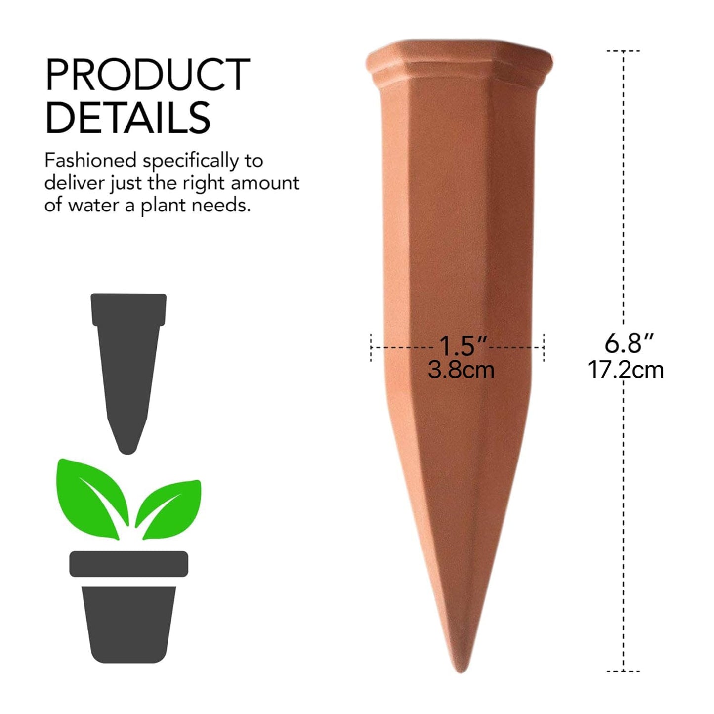 Plant Self-Watering Stakes for Indoor Outdoor Terracotta Watering Spikes for Recycled Wine Bottles to Water at Home or on Vacation (6, Brown)