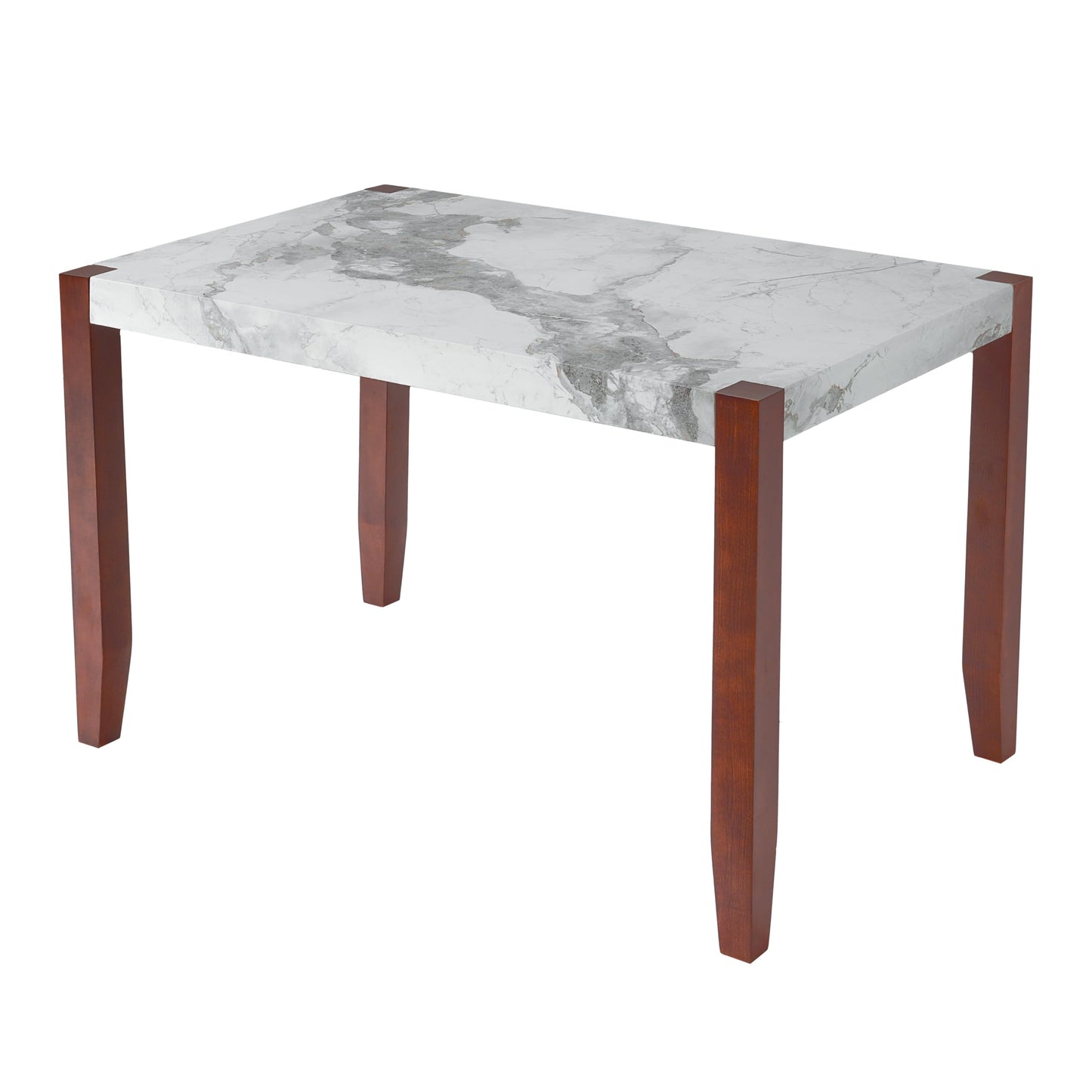 GDFStudio 4 Piece Faux Marble Dining Set with Bench, 46.6" Kitchen Table with 2 Upholstered Chairs, Rubber Wood Legs, Modern Space Saving Furniture for Dining Room, Gray