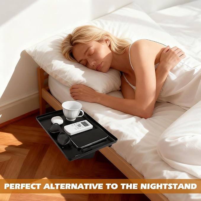 Bedside Shelf for Top Bunk Bed, College Dorm Room Essential Bed Side Table Tray Organizer, Black Clip on Nightstand Tray with Cable Management for Bunk & Loft Beds