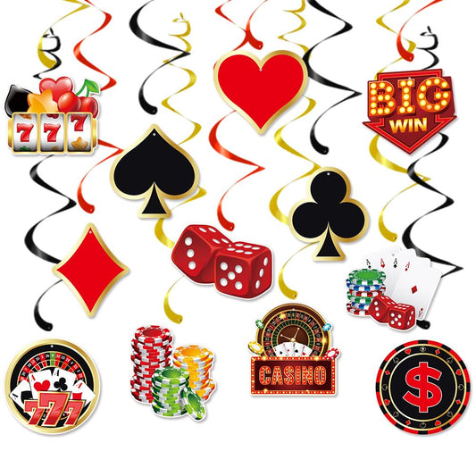 12 PCS Casino Theme Hanging Swirls Decorations, Gambling Idea Spiral Ornaments, Las Vegas Poker Games Party Supplies, Ceiling Hangings for Casino Night Birthday Decor