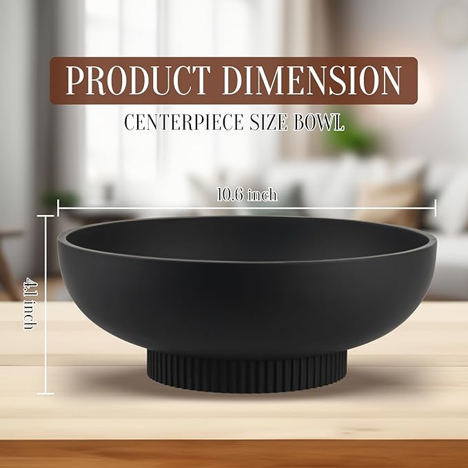 Deobath Large Resin Pedestal Decorative Bowl - Modern Handicraft Bowls for Home Decor - Fruit Bowl for Kitchen Counter - Key Bowl for Entryway Table,Matte Black