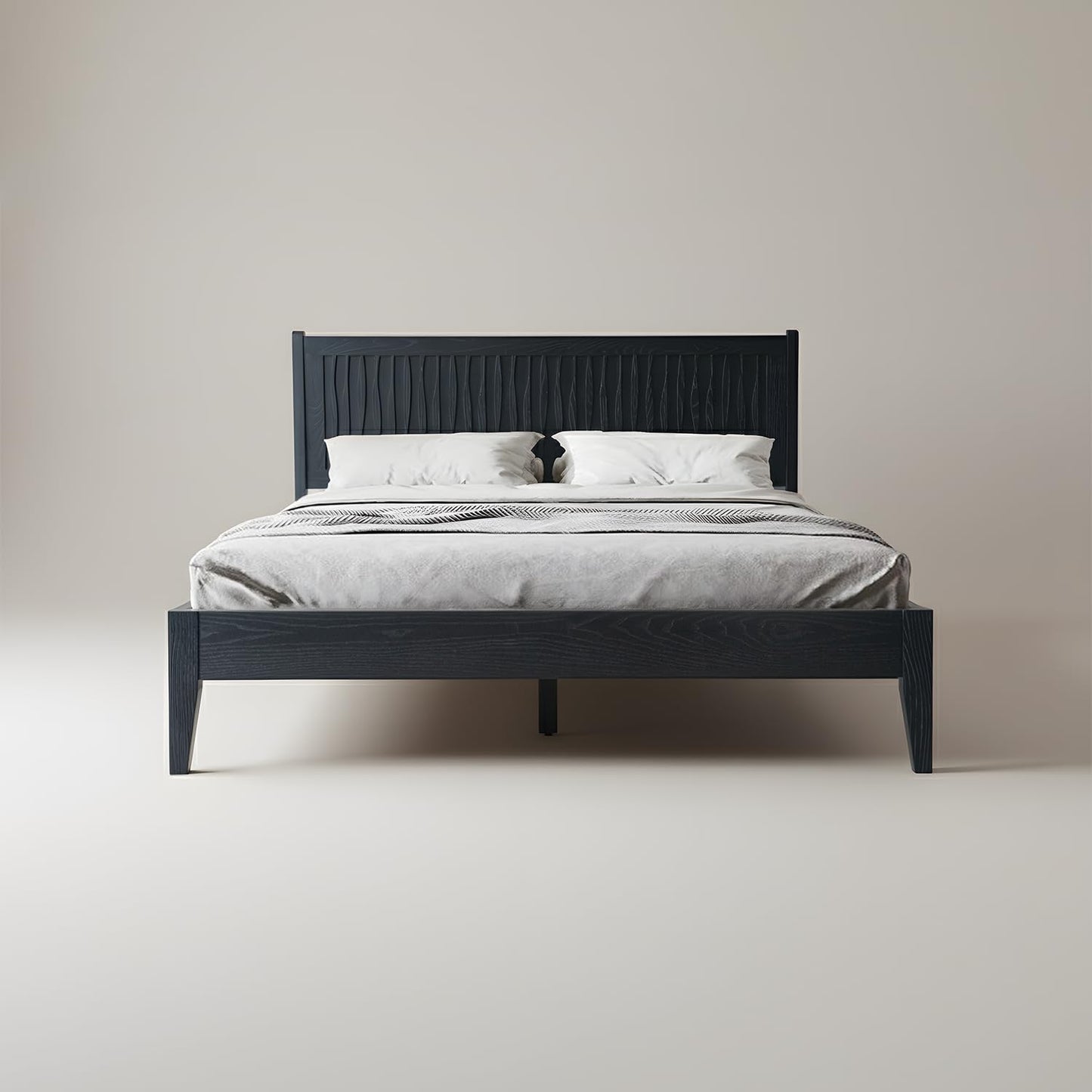 King Size Platform Bed Frame, Solid Wood Bed with Headboard & Footboard, 12 Sturdy Slats with Centre Metal Legs, No Box Spring Needed, Noise-Free & Anti-Slip, Easy Assembly, Ebony Oak Finish OLK-35