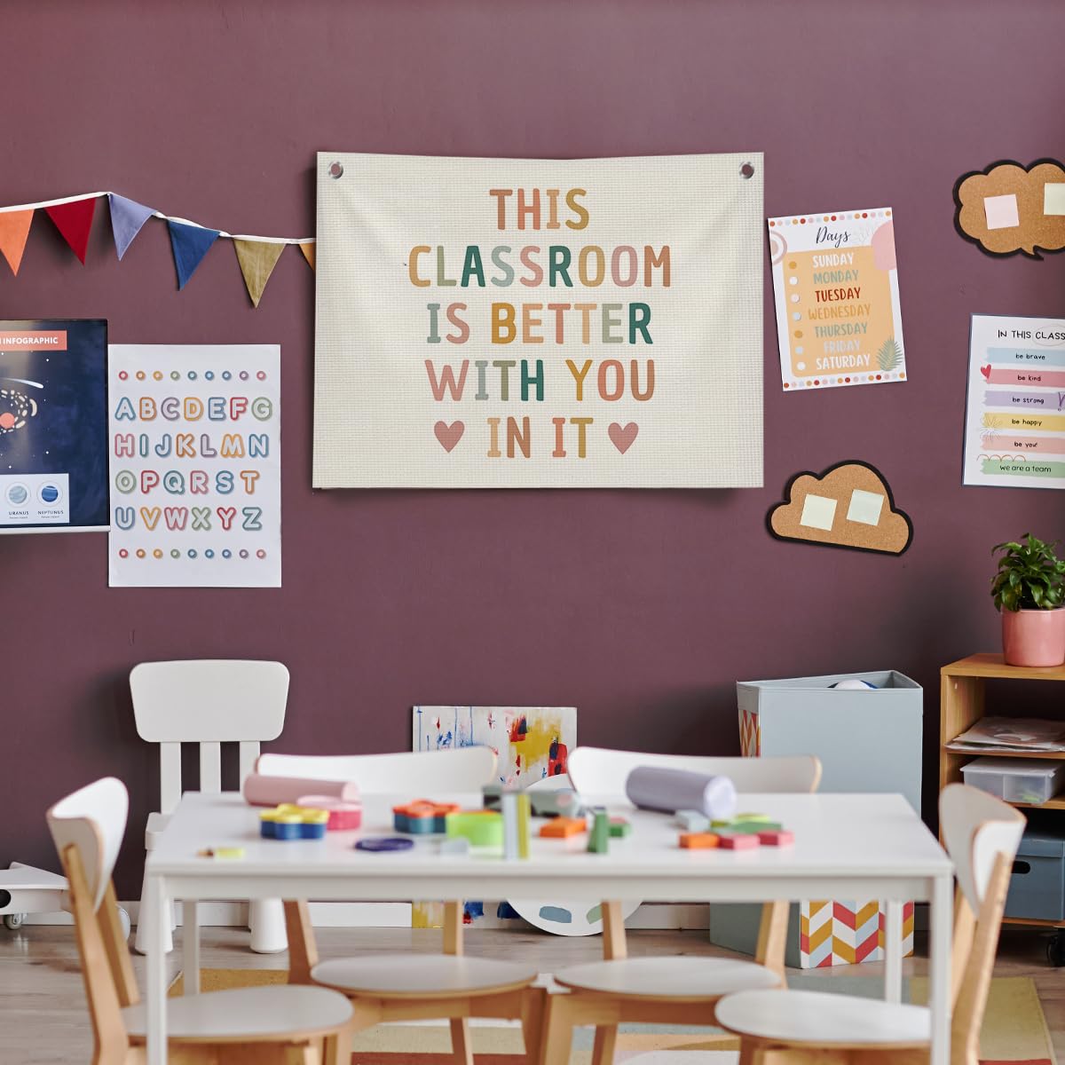 QROZIAR Boho Classroom Decor for Teacher, Cute Neutral Classroom Must Haves Wall Decor, Welcome Sign Canvas Banner Wall Hanging Banner Flag, Back To School Wall Flags for Nursery Classroom Teacher, This Classroom Is Better With You In It 30x20 inchs