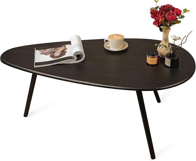 Coffee Table Modern Oval Coffee Tables Retro Center Table for Small Space Mid Century Rustic Accent Table for Living Room Home Office, Easy Assembly 22" D x 43" W x 18" H