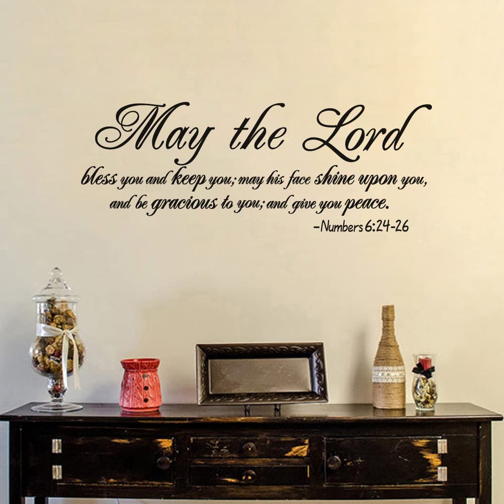 Religious Wall Decals, Verse Quotes Vinyl Art Decal for Church Kitchen Living Room Bedroom House Sticker Decor,May The Lord 24×9In