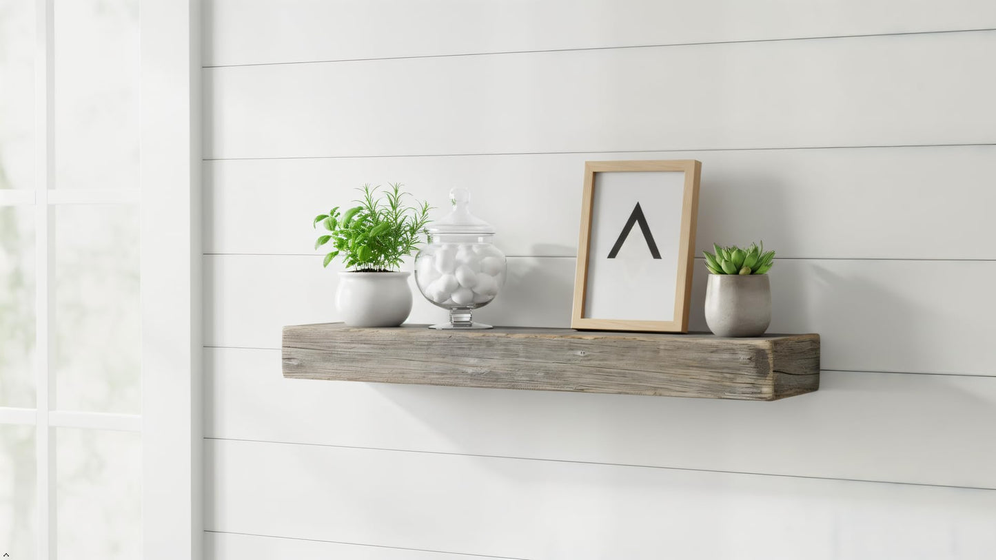 Rustic Revival | Barnwood Floating Shelf – Rustic Farmhouse Wall Shelf for Home, Kitchen & Bathroom – Authentic Weathered Wood Real Wood Décor
