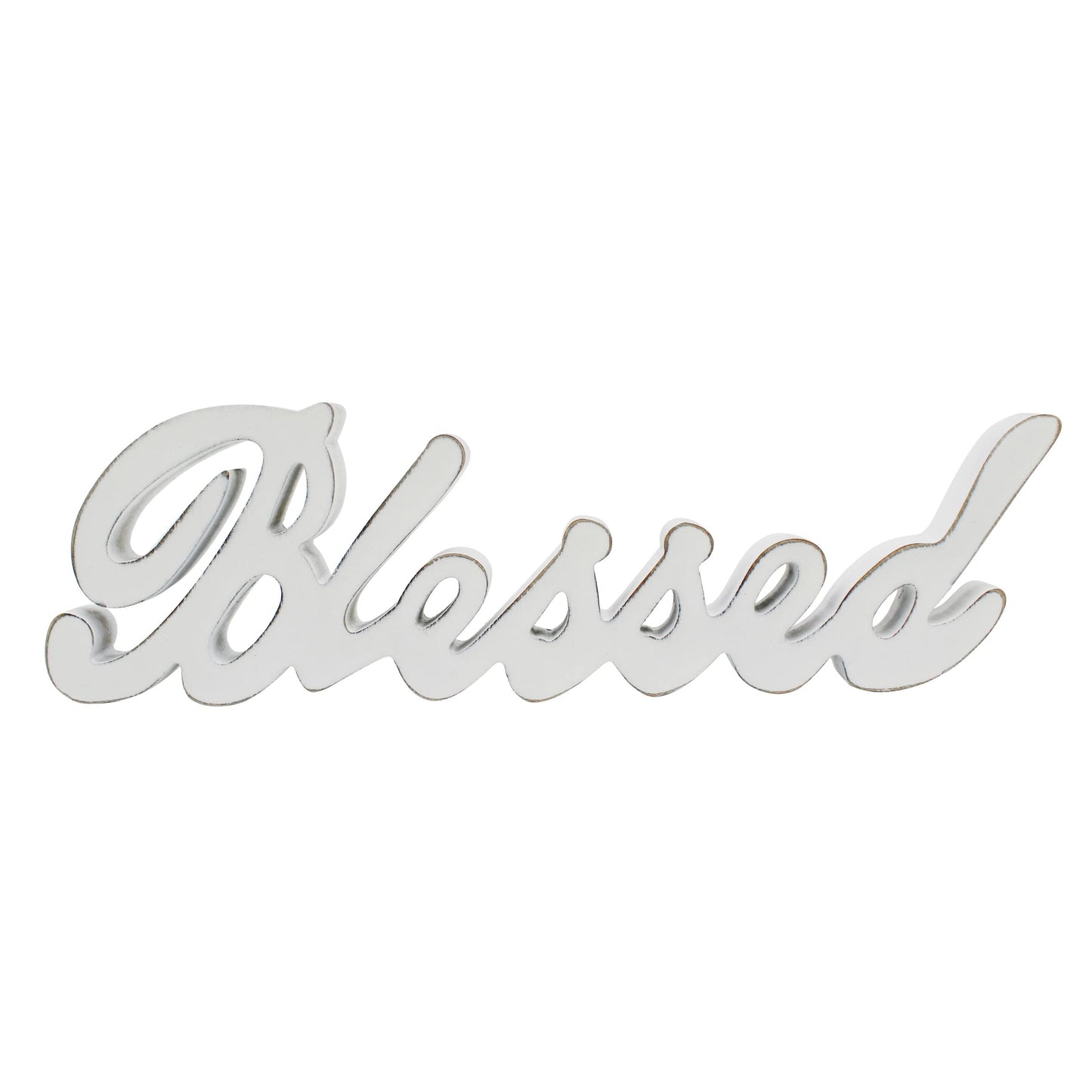 CVHOMEDECO. Blessed Sign Free Standing Wooden Words Sign for Gift and Table/Shelf/Home Wall/Office Decoration, Distressed White, 15 x 4-1/4 x 1 Inch