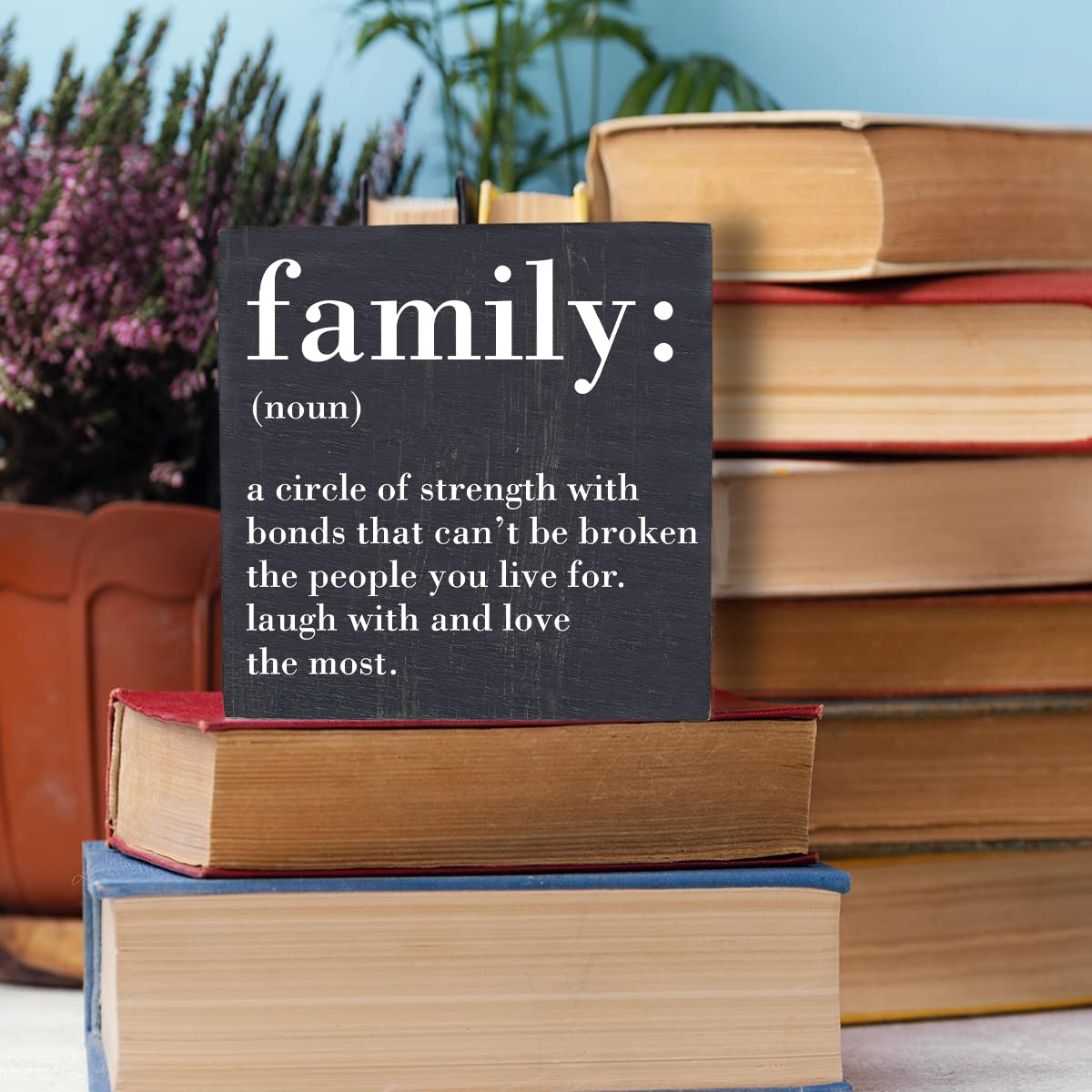 HTBIG Family Noun Family Quotes Desk Decor Wooden Box Sign Inspirational Rustic Black Wood Block Plaque Box Sign for Home Farmhouse House Kitchen Bathroom Living Room Shelf Table Decoration