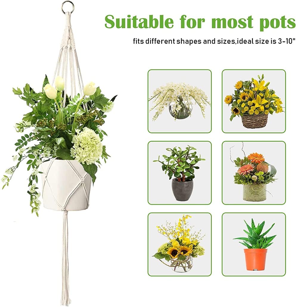 AroudightElive Plant Holder Basket Handmade Macrame Plant Hanger Flower Pot for wall Decoration countyard Garden Knotted Lifting(13)