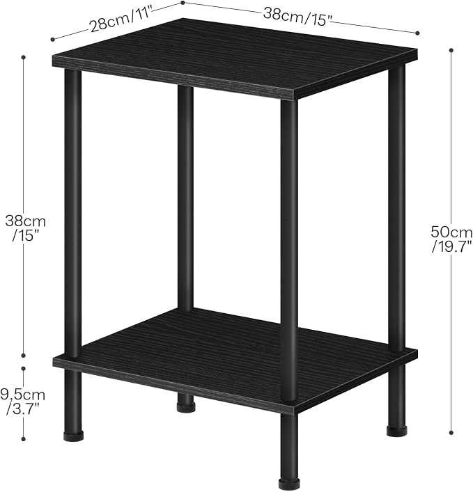 HOOBRO End Table, Small Side Table, Nightstand with 2-Layer Storage Shelves, Sofa Table for Small Spaces, Living Room, Bedroom, Stable Frame, Easy Assembly, Black BB09BZ01