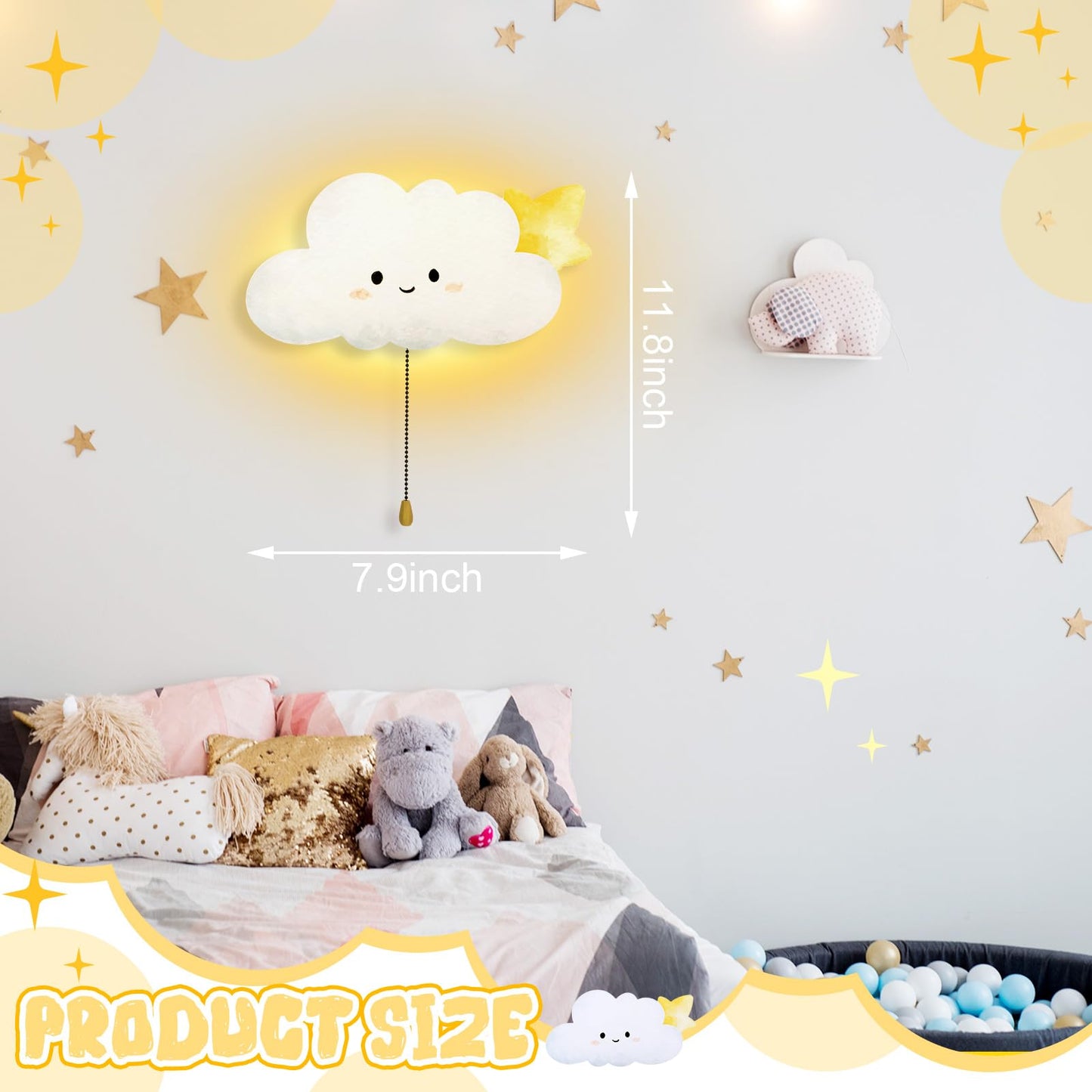 Aurelema Cloud Night Light Wall Lamp Sleeping Nursery Lighting Cute Floating Battery Operated Hanging Lamp for Baby Boys Girls Bedroom Room Nursery Wall Decorations