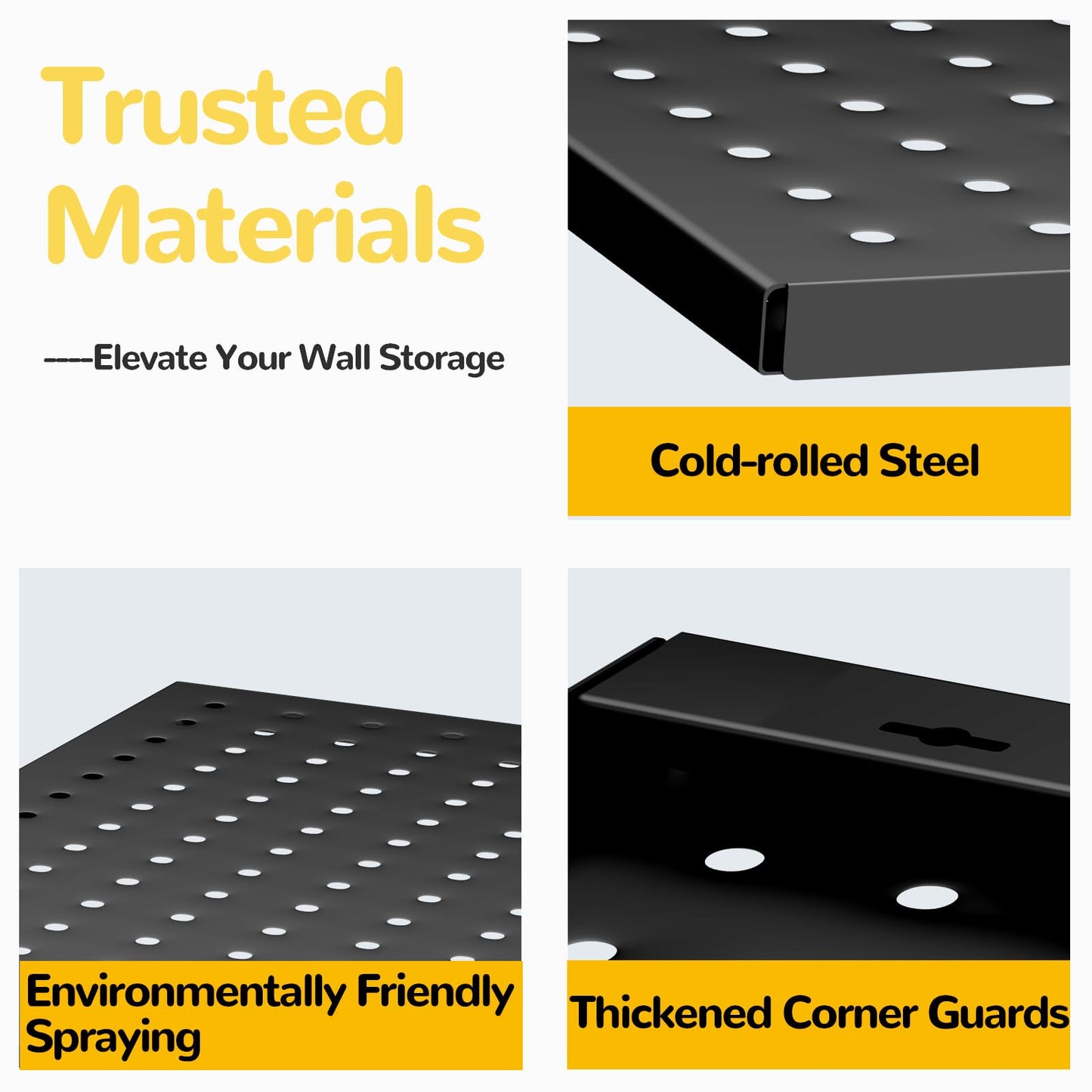 GEDELITE 74PCS Pegboard Wall Organizer, 4 Pack Metal Pegboard Panels with 70 Hooks, 32" x 24" or 64" x 12" Black Peg Board for Walls, Garage, Craft Room, Cold-Rolled Steel