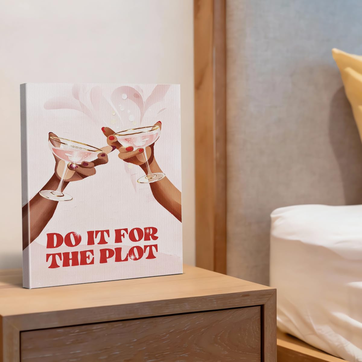 BIQRP Pink Cheers Bar Cart Wall Art - Cute Cocktail Bar Party Wall Decor - Do It for The Plot Artwork for Home Living Room Kitchen