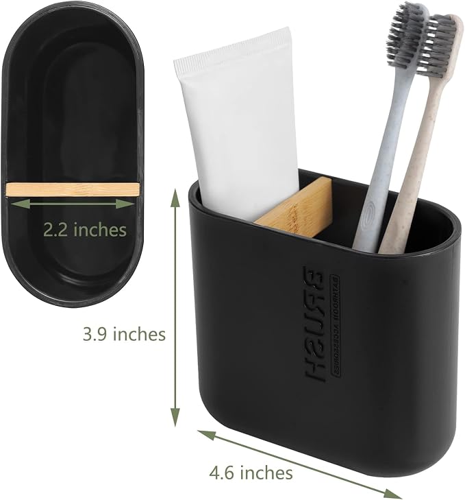 Toothbrush Holders Bamboo Electric Toothbrush Holder Bathroom Storage Organizer Countertop for Toothpaste, Floss, Razor, Black