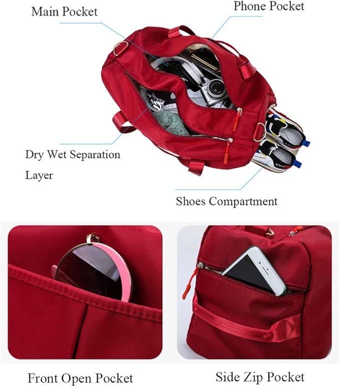 KARRESLY Sports Gym Bag for Women Travel Duffel Bag with Wet Pocket and Shoes Compartment for Training Swim Yoga(Red1)