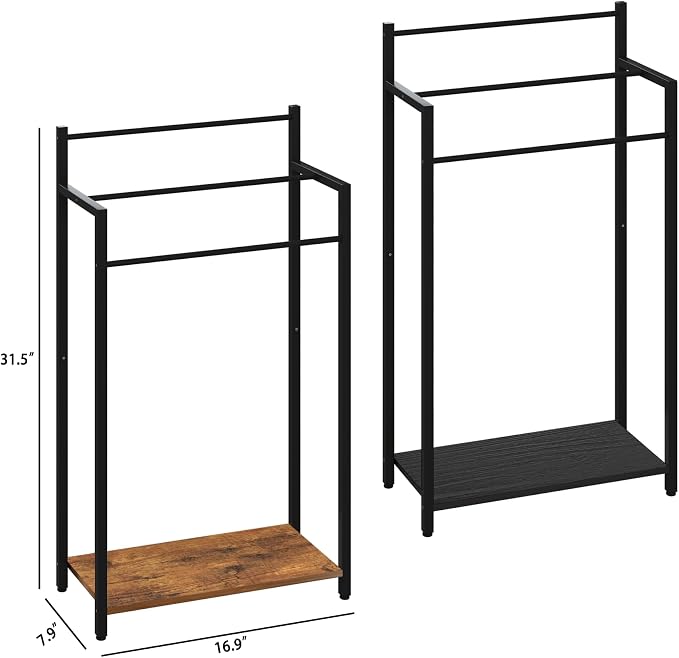 Freestanding Towel Rack, 3 Tier Blanket Ladder Stand with Rustic Brown Wooden Shelf for Bathroom Living Room (31.5" H x 16.9" W x7.9 D)