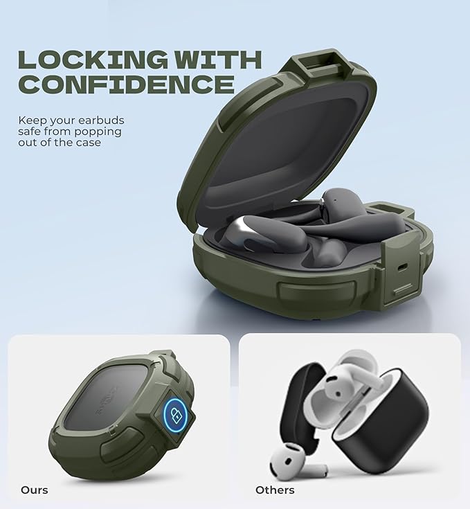Dexnor for Shokz OpenFit 2 Case with Drop-Proof Lock, Shockproof Rugged Bumper Cases Protective Cover with Carabiner & Keyring & Cleaner Kit for Shokz OpenFit 2 (2025) Green