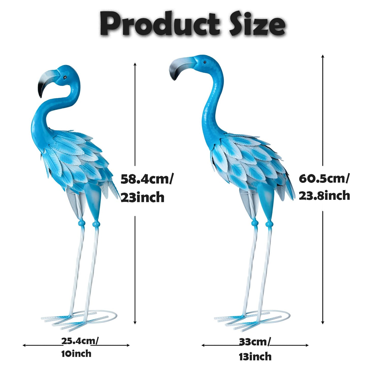 SUNREEK Metal Flamingo Statues, 2Pcs Blue Flamingo Yard Art Sculptures for Garden Home Patio Lawn Backyard Decorations