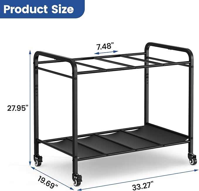 Black Yoga Mat Storage Rack Basket with Wheels, Floor-Standing Metal Yoga Mat Cart Workout Equipment for Foam Roller Dumbbells Kettlebells,in Gym,Fitness Classes, Yoga Studio & Home Gym