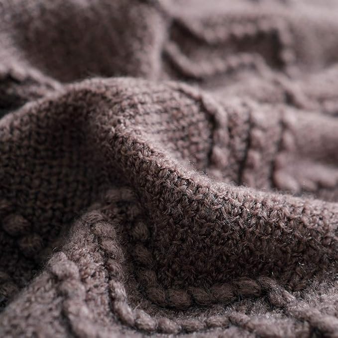 BOURINA Brown Throw Blanket 60x80 Inches Throw Textured Solid Soft Sofa Throw Couch Knitted Decorative Blanket