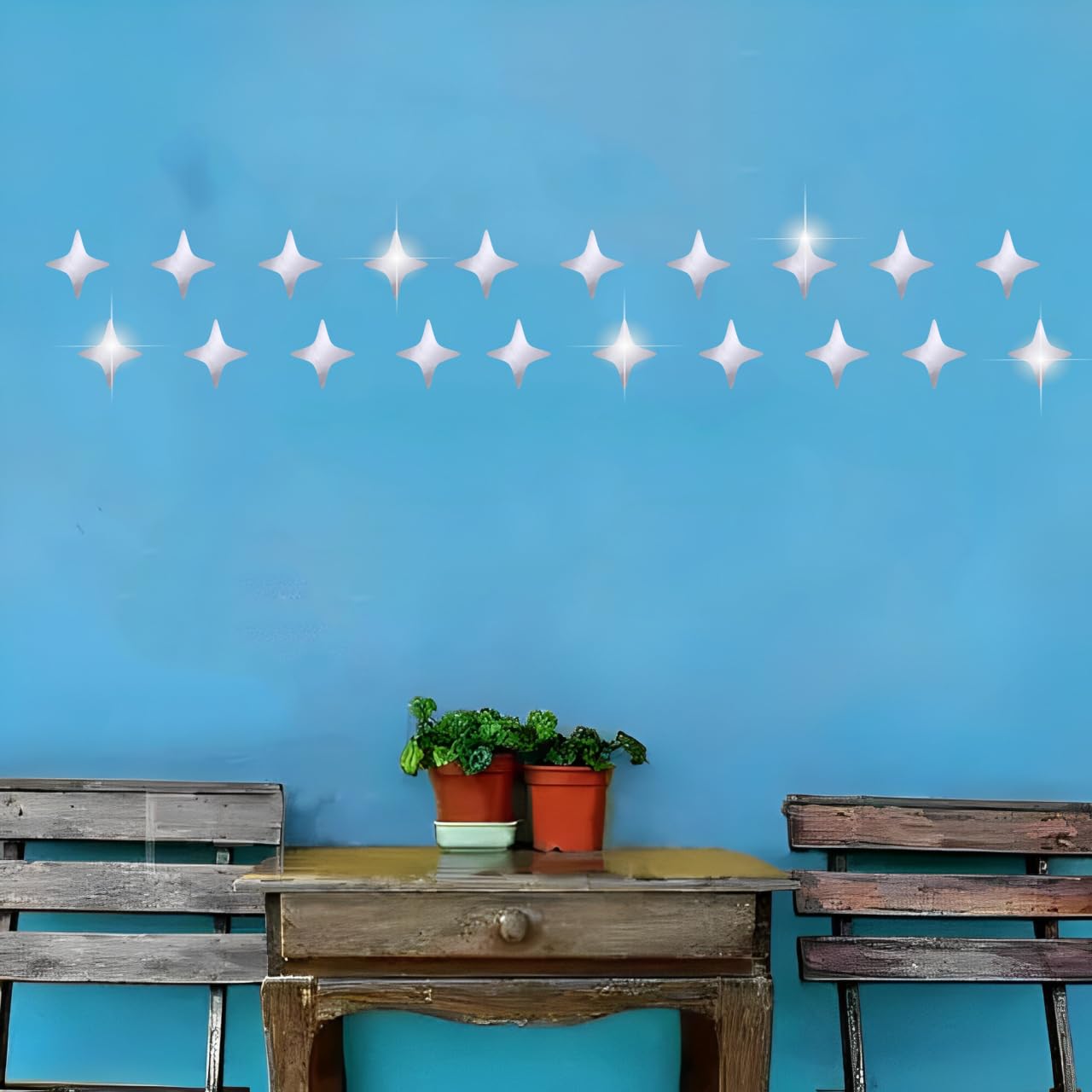 50pcs Star Sparkle Wall Sticker Removable 3D Wall Mirror Stickers Decals, Acrylic Mirrors, Silver Art Decorations for Home Wall Top Living Room Bedroom Background Waist Line - 5 * 5cm