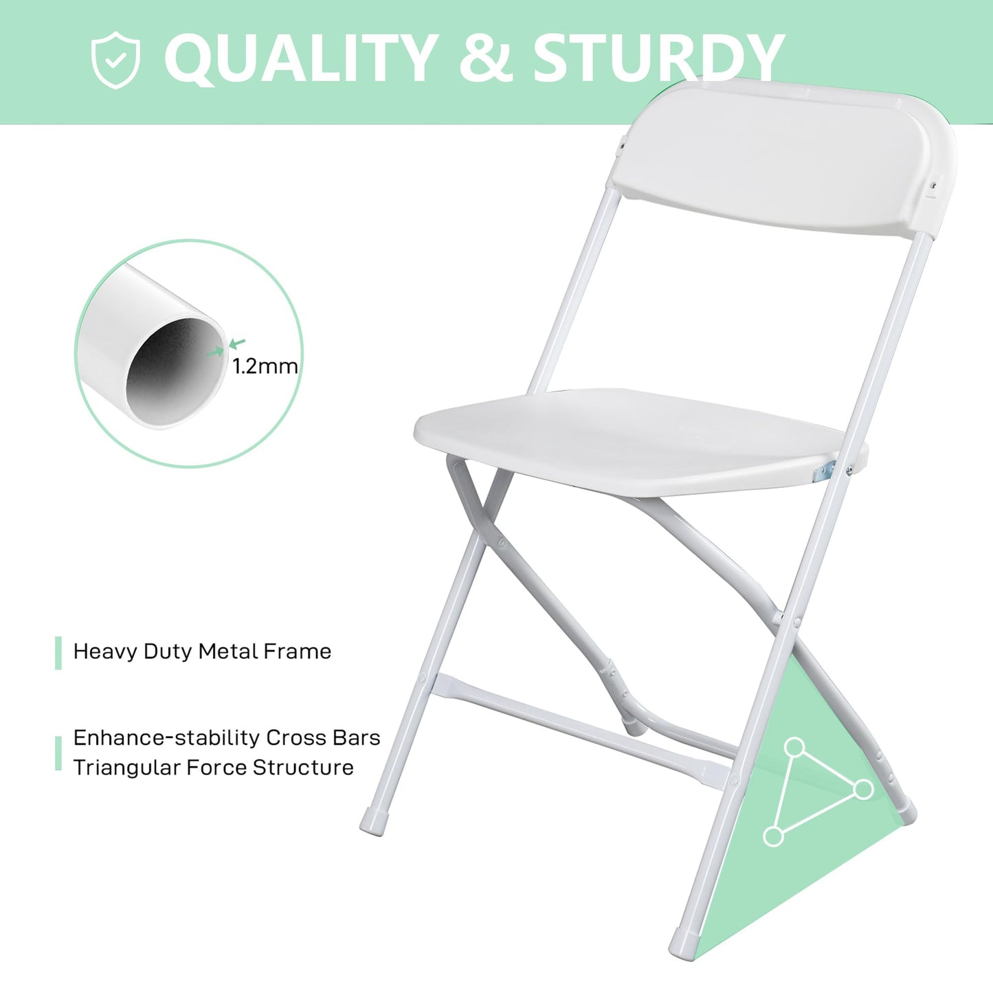 OLLODOT 20 Pack White Folding Chairs with 350-LBS Capacity, Foldable Portable Indoor Outdoor Chairs, Stackable Commercial Seat with Steel Frame for Office, Party, Events, Wedding, Kitchen &Dinning