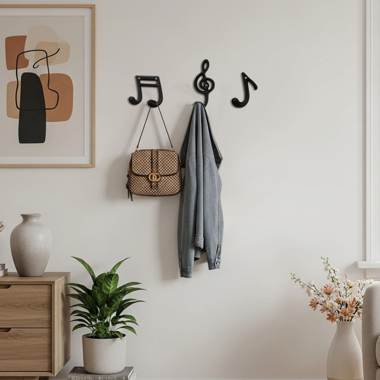 Otoolling 3 Pcs Musical Note Black Finish Cast Iron Hook Musical Note Wall Decorative Hooks with Screws for Music Room Home Kitchen Outdoor Garden Hanging Clothes Caps Bags