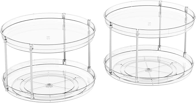 2 Tier Lazy Susan Turntable for Cabinet,Countertop,Pantry,12"W Spinning Seasoning Organizer,Double Rotating Kitchen Spice Rack Organizer and Condiments,Medicine,Vitamin Bottle Organizer Carousels,2Pc