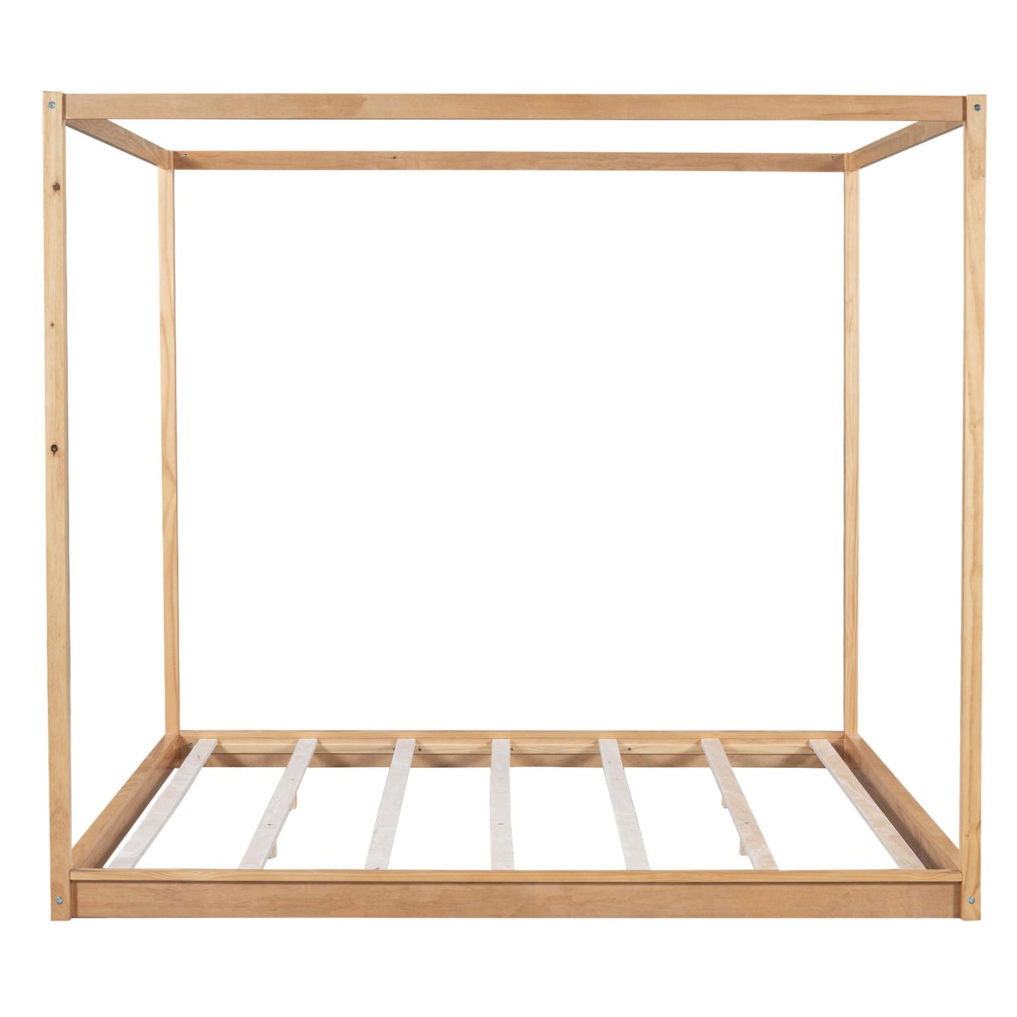 Merax Modern King Size Wood Canopy Bed Floor Platform Bed Frame/No Box Spring Needed/Easy Assembly, Nutural