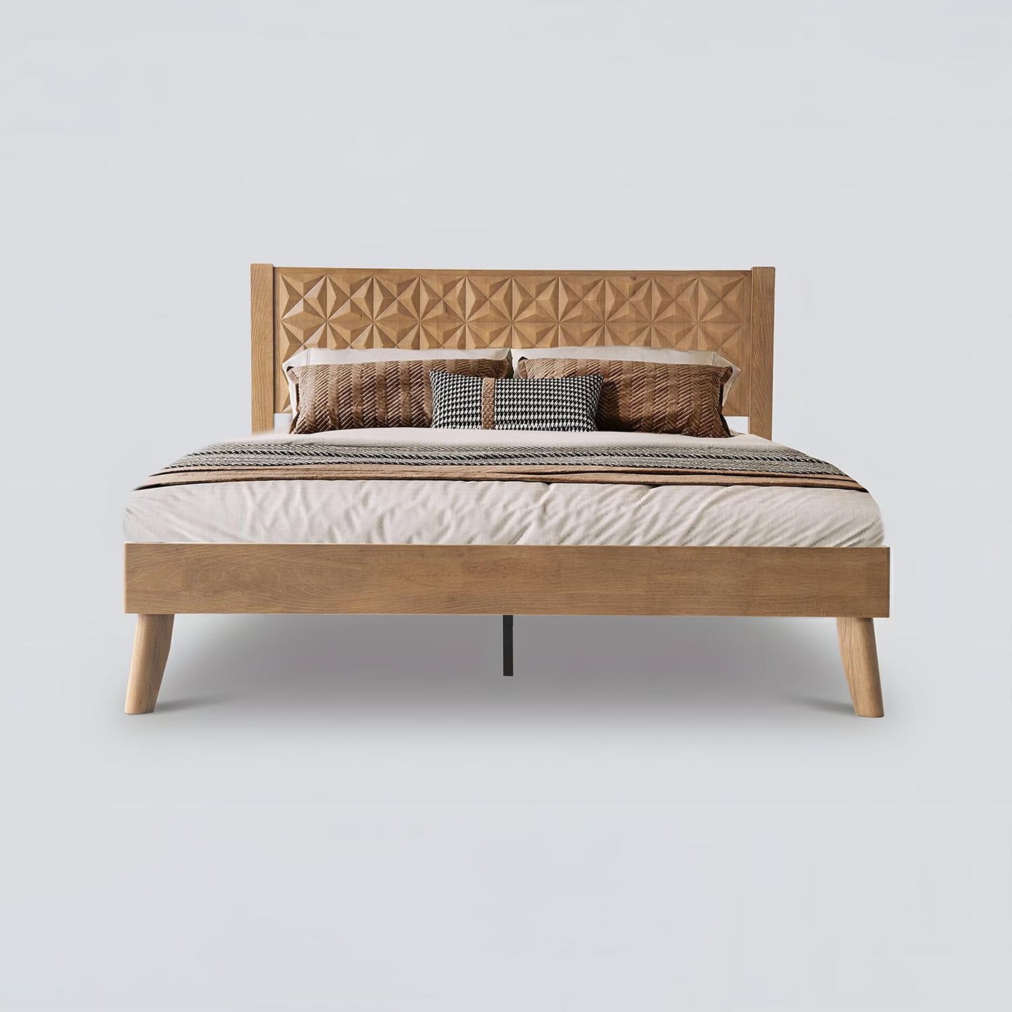 King Size Platform Bed Frame with Headboard & Footboard, 12 Stable Slats with Center Metal Legs, Easy Assembly, Noise-Free & Slip-Free Design, No Box Spring Needed, Barnwood Finish UPK-30