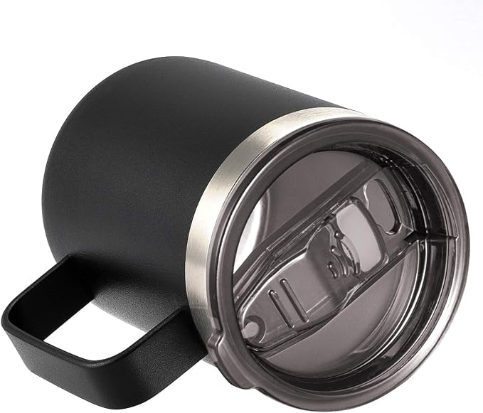 12oz Stainless Steel Insulated Coffee Mug with Handle, Double Wall Vacuum Travel Mug, Tumbler Cup with Sliding Lid, Black