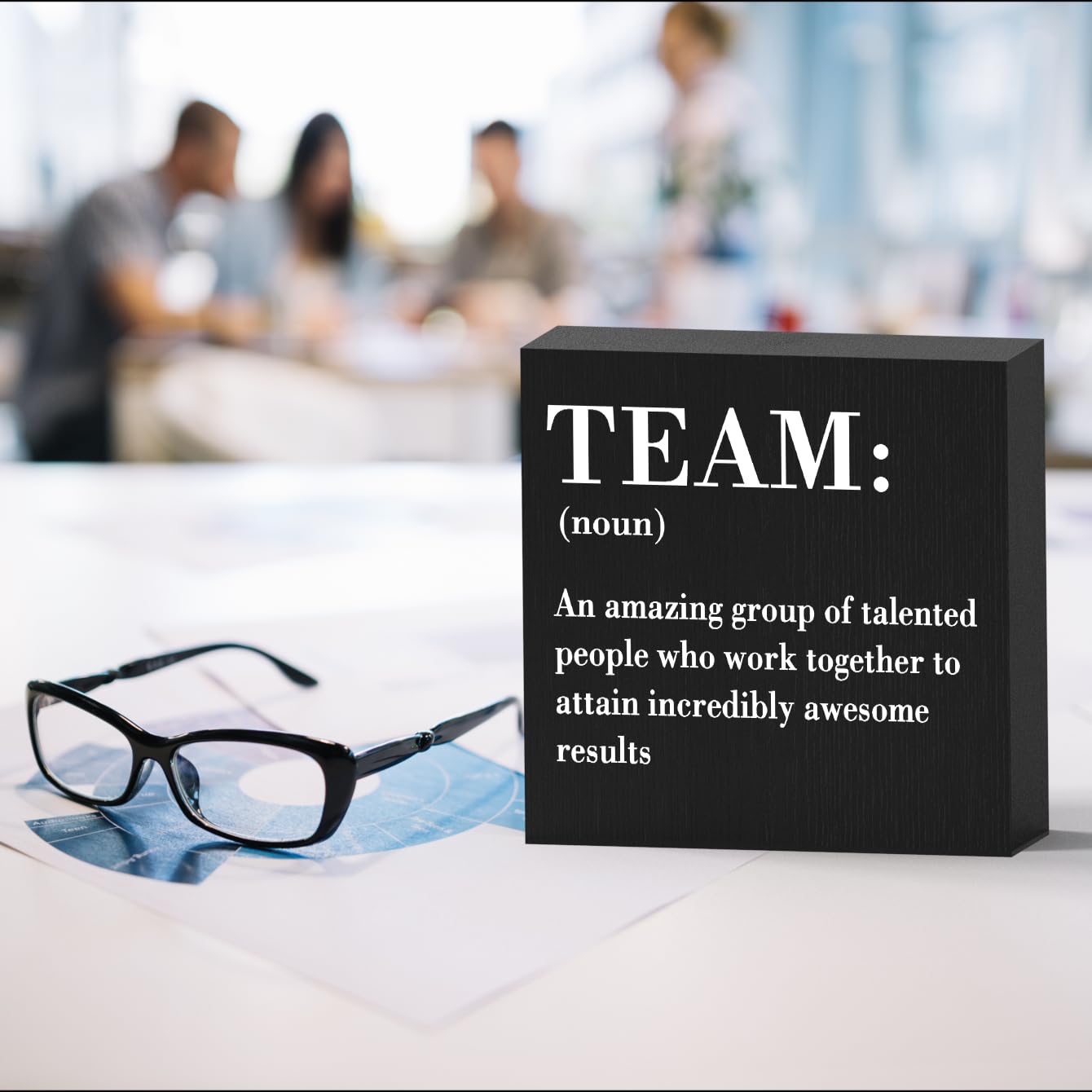 HTBIG Inspirational Team Noun Office Decor Desk Decor Wooden Box Sign Rustic Black Wood Block Plaque Box Sign for Home Office Desk Shelf Table Decoration Coworker Gift Team Definition send friends