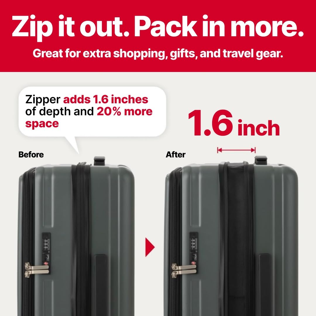 LEGEND WALKER 26" Large Checked Luggage, Front Opening Expandable Hardshell Suitcase with Spinner Wheels, TSA Lock, USB Port & Cup Holder, Black, 5524-67