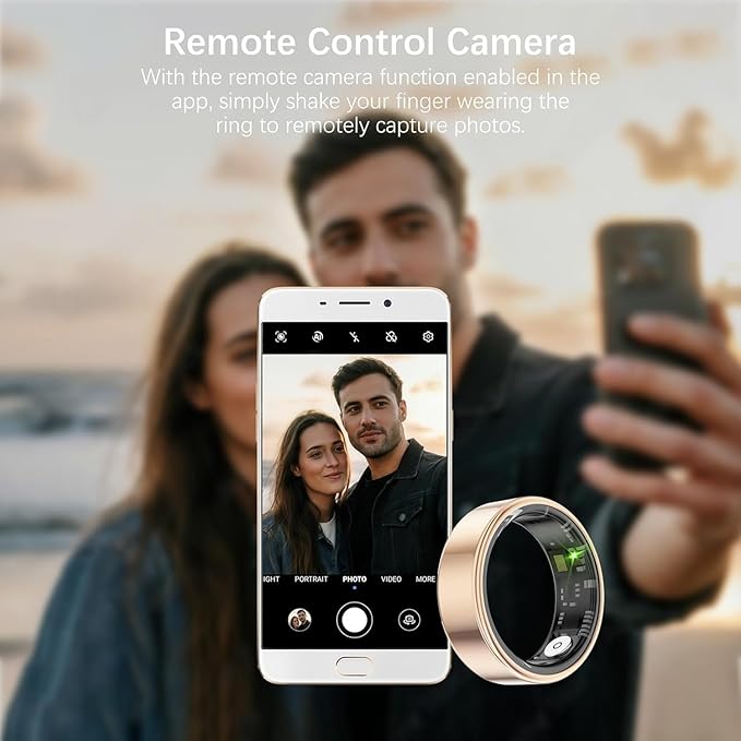 Smart Health Rings for Women Men, Fitness Tracker with Heart Rate, Blood Oxygen, HRV, Sleep Tracker, Step Tracker, No Subscription Fee, IP68 Waterproof Smart Ring for iphone & Android (Gold, 10#)