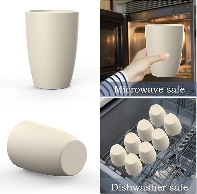 Wrova Wheat Straw Cups 8 PCS Good Alternative to Plastic Reusable Cups 20 oz Unbreakable Drinking Cup Reusable Dishwasher Safe Water Plastic Glasses Beige Series