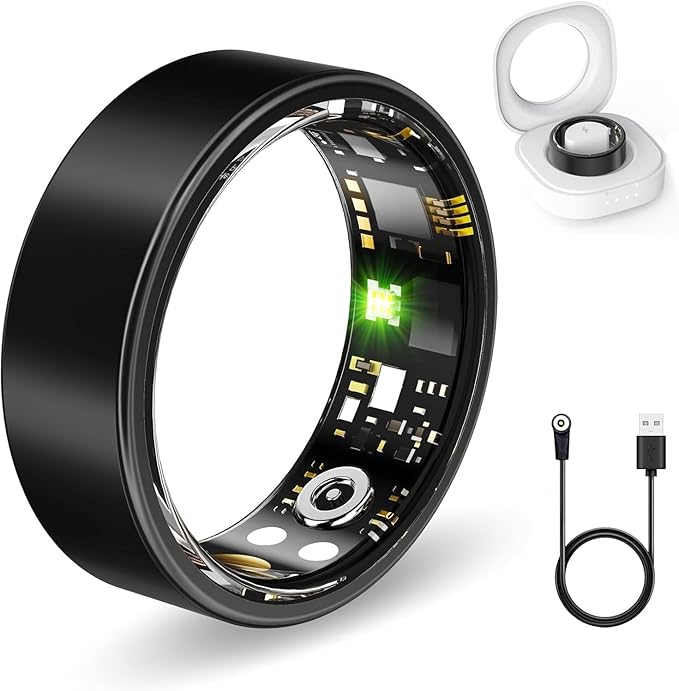Smart Health Rings for Women Men, Fitness Tracker with Heart Rate, Blood Oxygen, HRV, Sleep Tracker, Step Tracker, No Subscription Fee, IP68 Waterproof Smart Ring for iphone & Android (Black 13#)