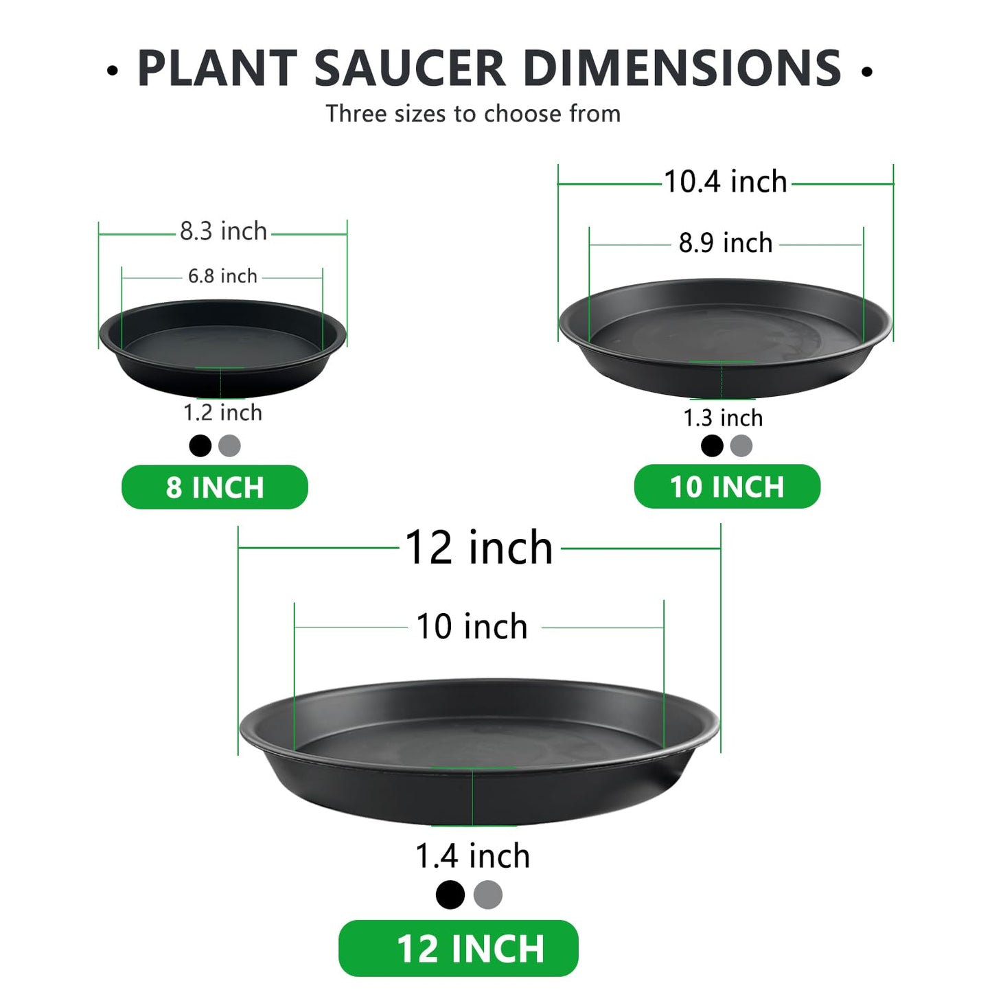 Garrdeen 9 Pack Plant Saucer Set, 3pcs 8 inch 3pcs 10 inch 3pcs 12 inch Heavy Duty PP Plastic Pot Trays, Durable Water Catcher Plates & Drip Trays for Indoor Outdoor Gardening