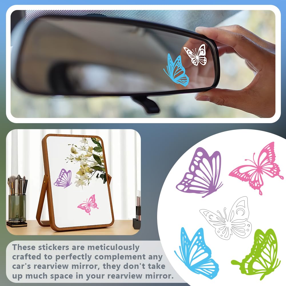 OLYCRAFT 4 Styles/Sheet Rearview Mirror Decal Butterfly Shape Window Stickers Car Side Mirror Sticker Removable Waterproof PVC Stickers for Car Decor Water Bottle Laptop Sticker - 4.5x4.5 inch
