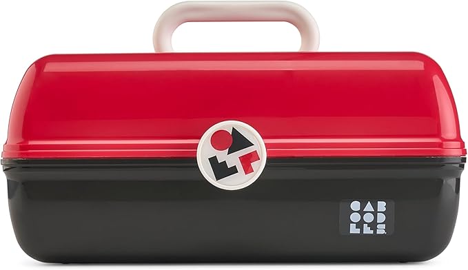 Caboodles School Spirit On-The-Go Girl Makeup Box, Red Over Black, Hard Plastic Makeup Organizer Box, Built-In Mirror, Secure Latch for Safe Travel, Spacious Storage for Large Items