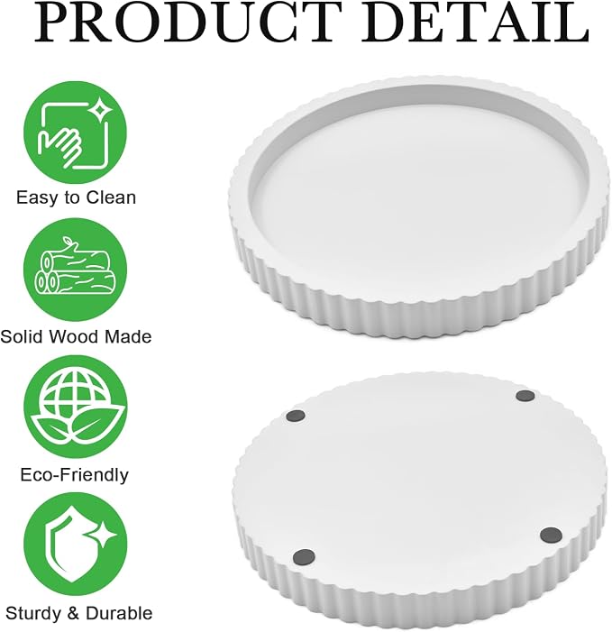 Modern Decorative Tray for Coffee Table, 11" Wooden White Round Small Decor Tray for Candle, Perfume, Vanity, Kitchen Island Counter & Table Centerpiece
