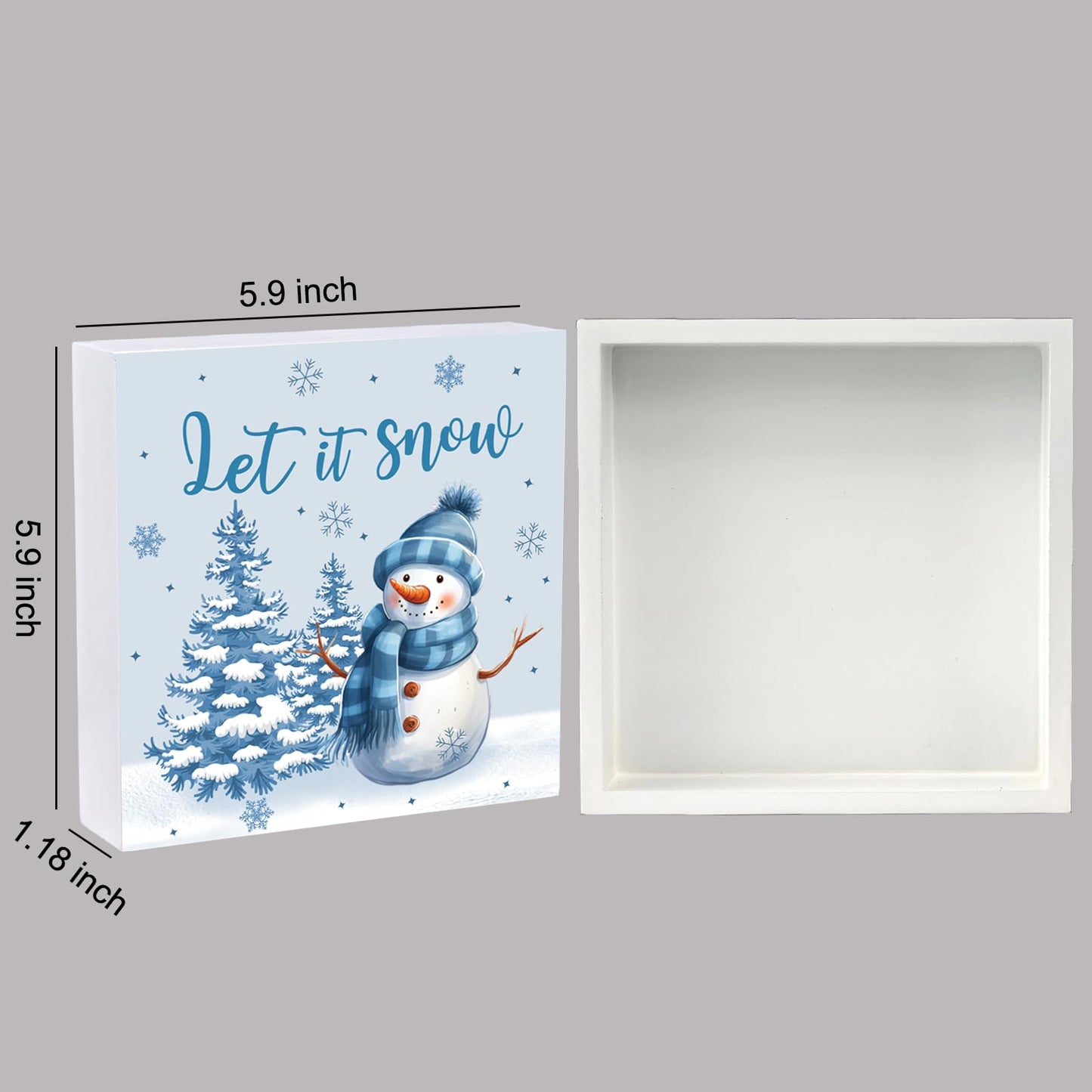 Winter Decorations Indoor Winter Decor Let It Snow Home Room Snowman Tree Office Bathroom Table Wood Box Sign Rustic Wooden Shelf Desk Decor Season Sign House Warming Gifts 5.9 x 5.9 Inch