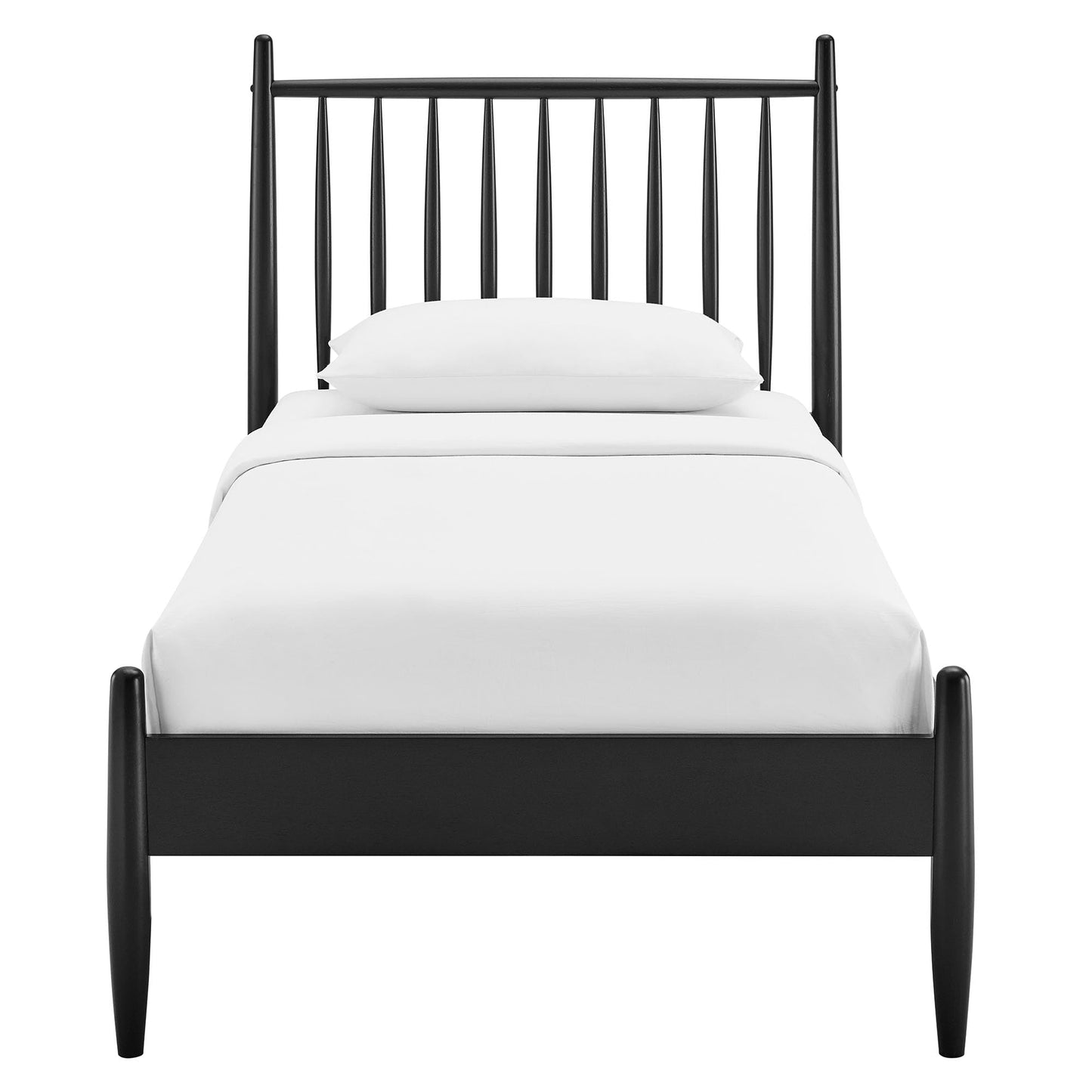 Modway Zane Twin Size Spindle Bed in Black – Solid Wood Platform Bed Frame with Headboard, No Box Spring Needed