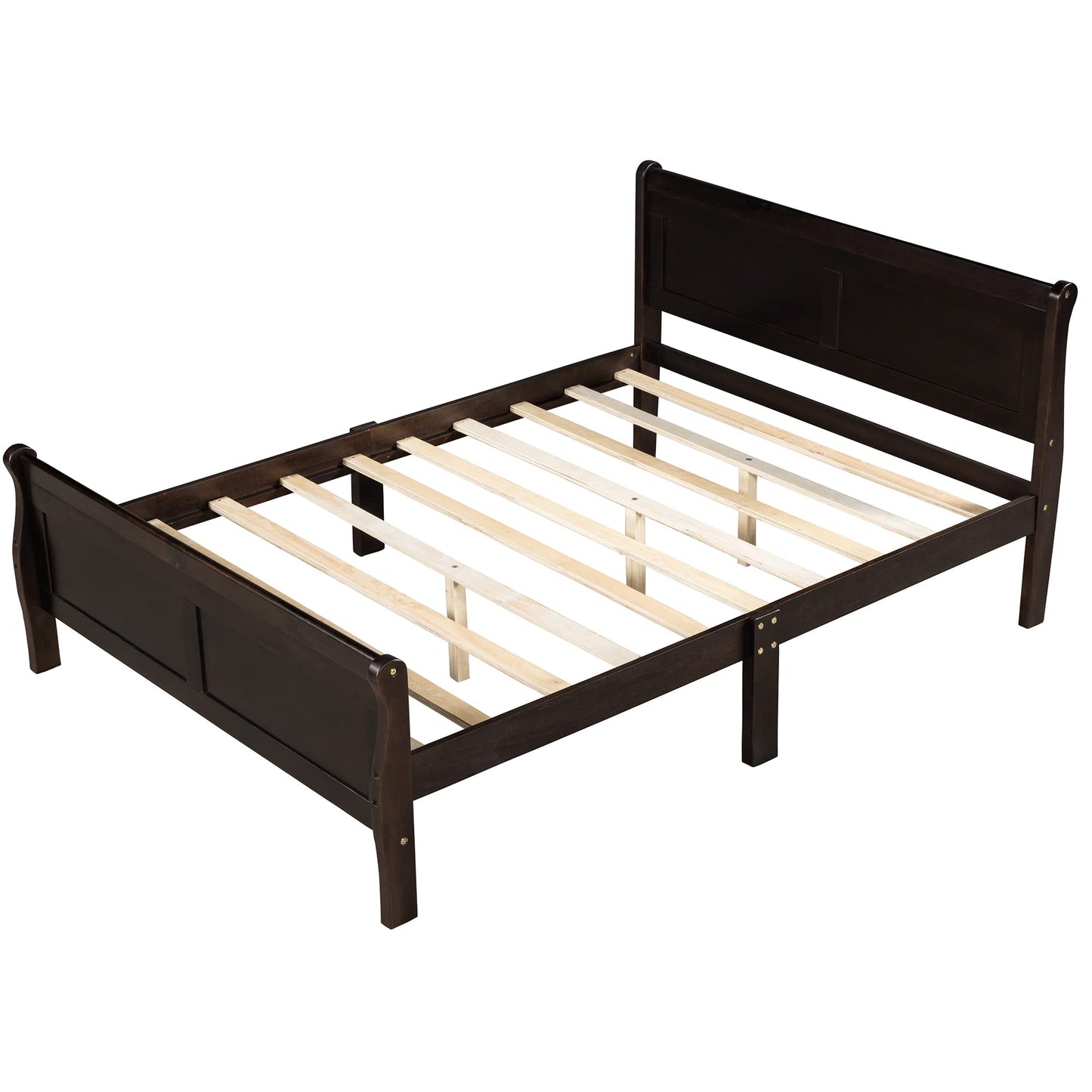 GDFStudio Queen Bed Frame, Wood Platform Queen Size Bed Frame with Headboard and Solid Wood Slat Support, Mid Century Modern Wooden Bed Frame for Bedroom Guest Room, No Box Spring Needed, Espresso