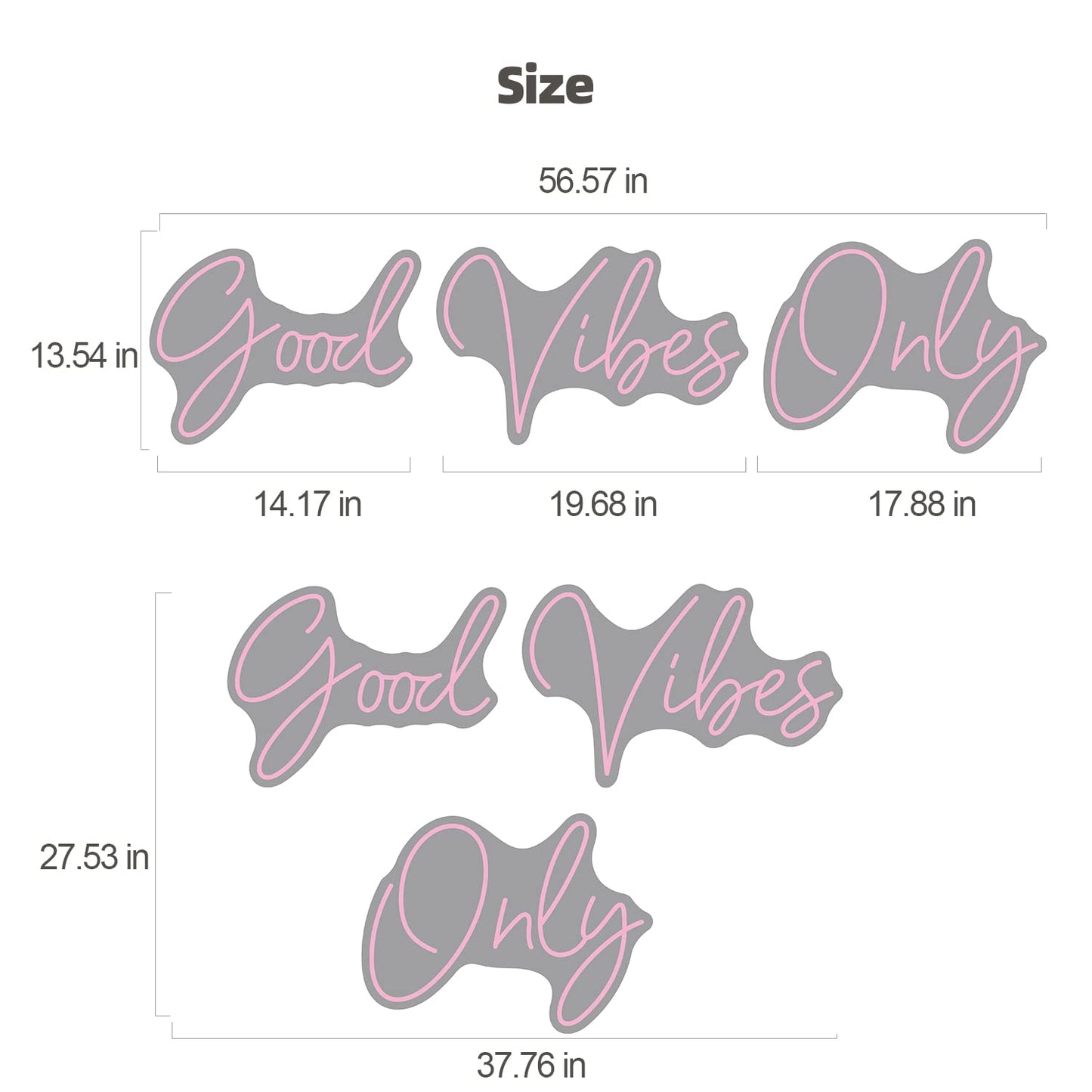 Good Vibes Only Neon Signs for Wall Decor -56.57" x 13.5" Pink large Neon Sign LED Art Decorative Lights with Dimmable for Bedroom Home, Club Bar and Party Decor