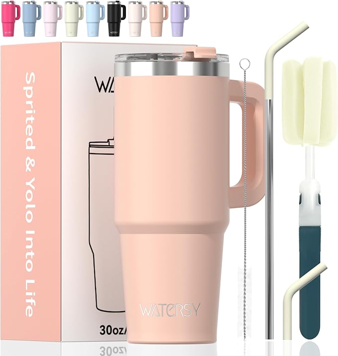 30 oz Tumbler with Handle,Tumbler with Lid and Straw,Double Wall Insulated Cup Stainless Steel Travel Mug(Cold for 34 Hours),Water Bottle for Iced Tea,Coffee,Cold Beverages(Pink)