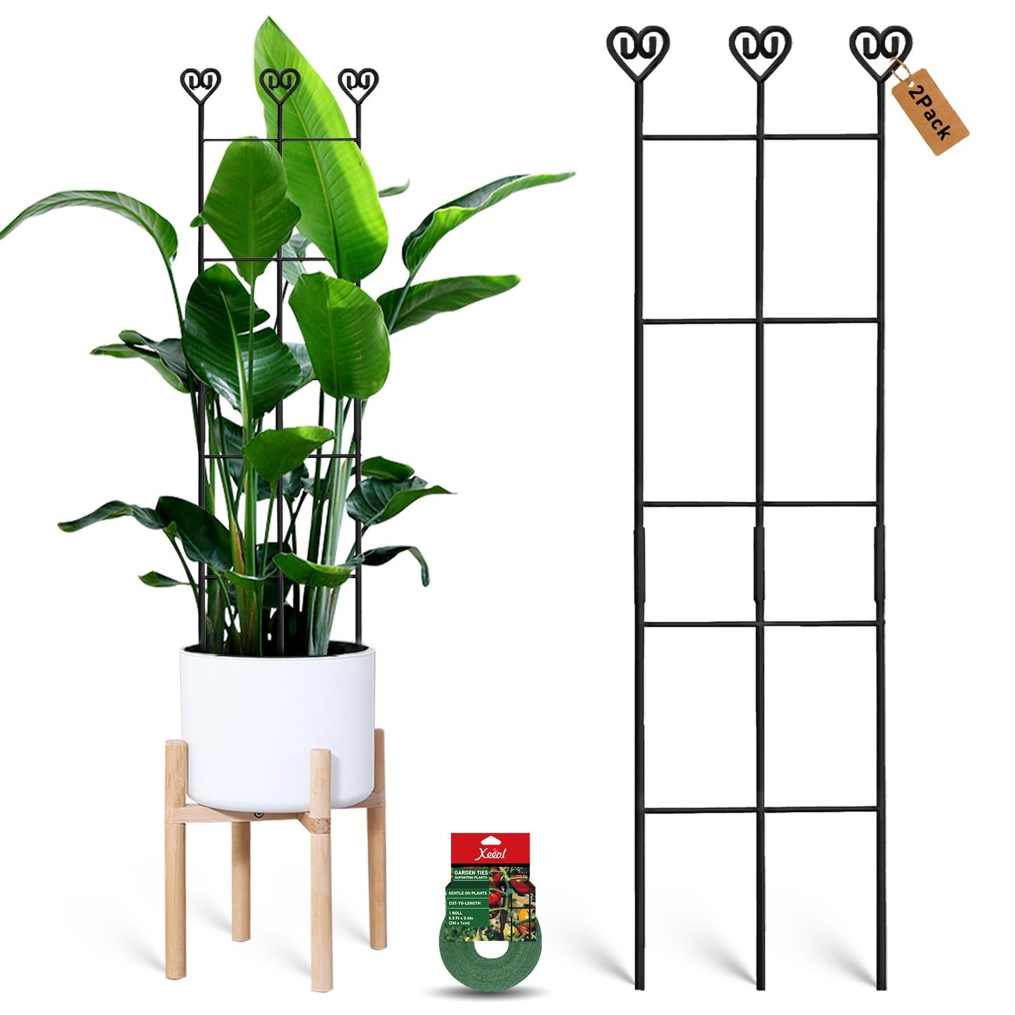 Xeeol 32in Large Indoor Plant Trellis for Climbing Plants, Expandable Metal Garden Trellis for Potted Plants, Tall Plant Supports for Ivy Pothos Hoya Monstera, 2p